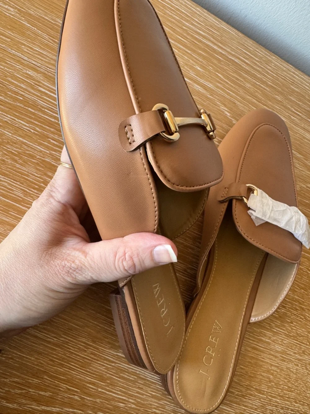 J. CREW FACTORY Women’s Horsebit Bit Loafer Mules Tan Gold Size 9.5 *NOTES* - Picture 14 of 16